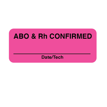 NEVS Label, ABO & Rh Confirmed 7/8" x 2-1/4" Fluorescent Pink w/ black L-11962
